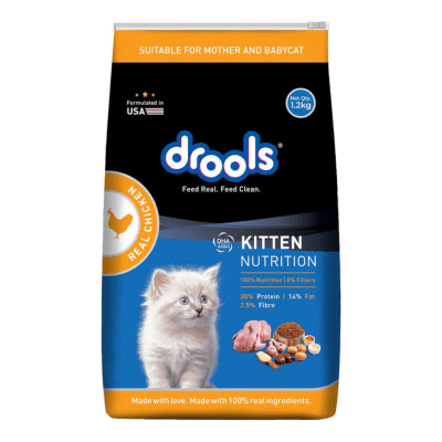 Drools Kitten Dry Cat Food 1.2kg With Free Container | Real Chicken Flavour