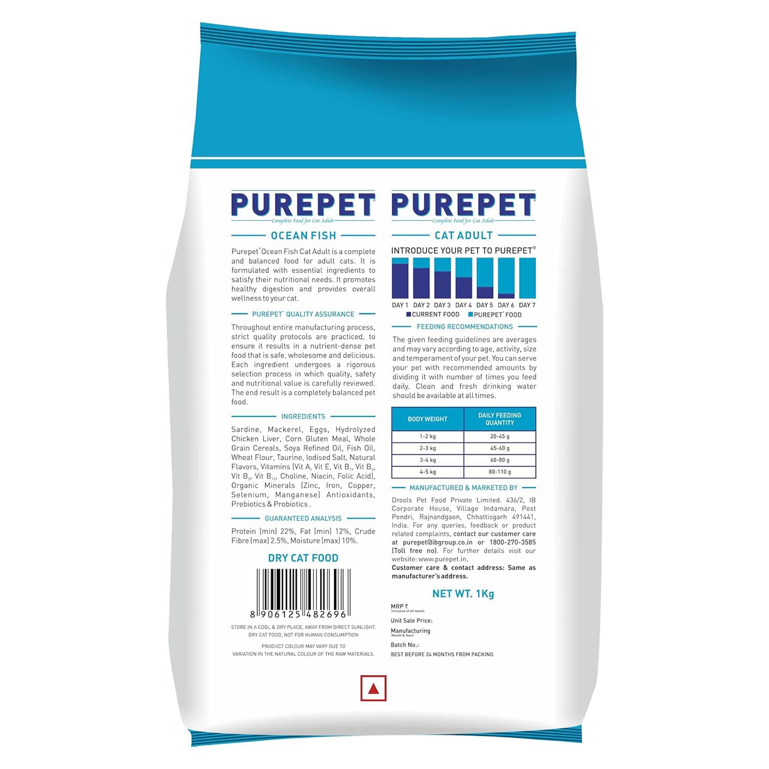 Purepet Adult Dry Cat Food 1 kg Pack | Ocean Fish Flavour |